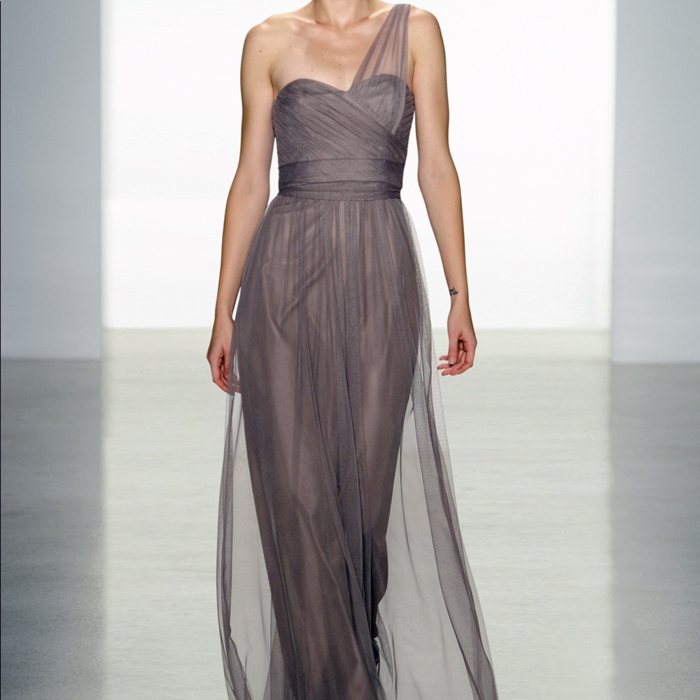 Amsale charcoal tulle one-shoulder dress, Sz 24 (style G836U)